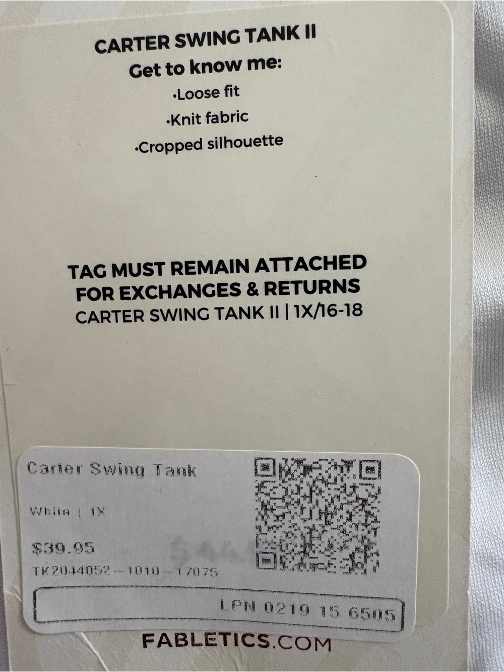 Fabletics White Carter Swing Tank II - Cropped Knit
